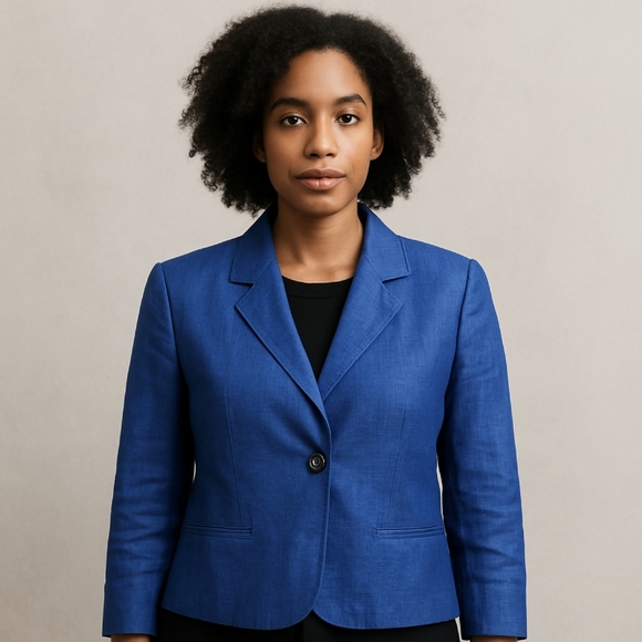 Harve Benard Linen Blue Vintage Blazer Sz 12 - Picture 1 of 6